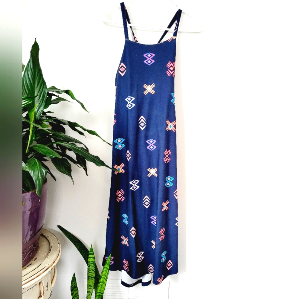 Patagonia Blue High Low Dress with Colorful Patterns